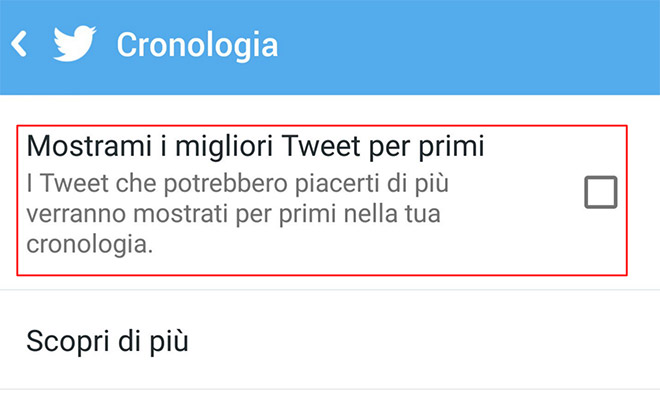 Twitter timeline migliori tweet prima android