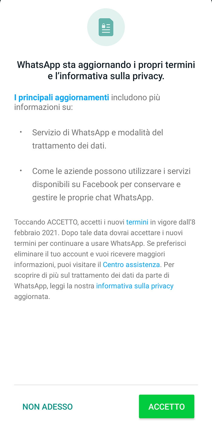 whatsapp aggiornamento-termini informativa privacy