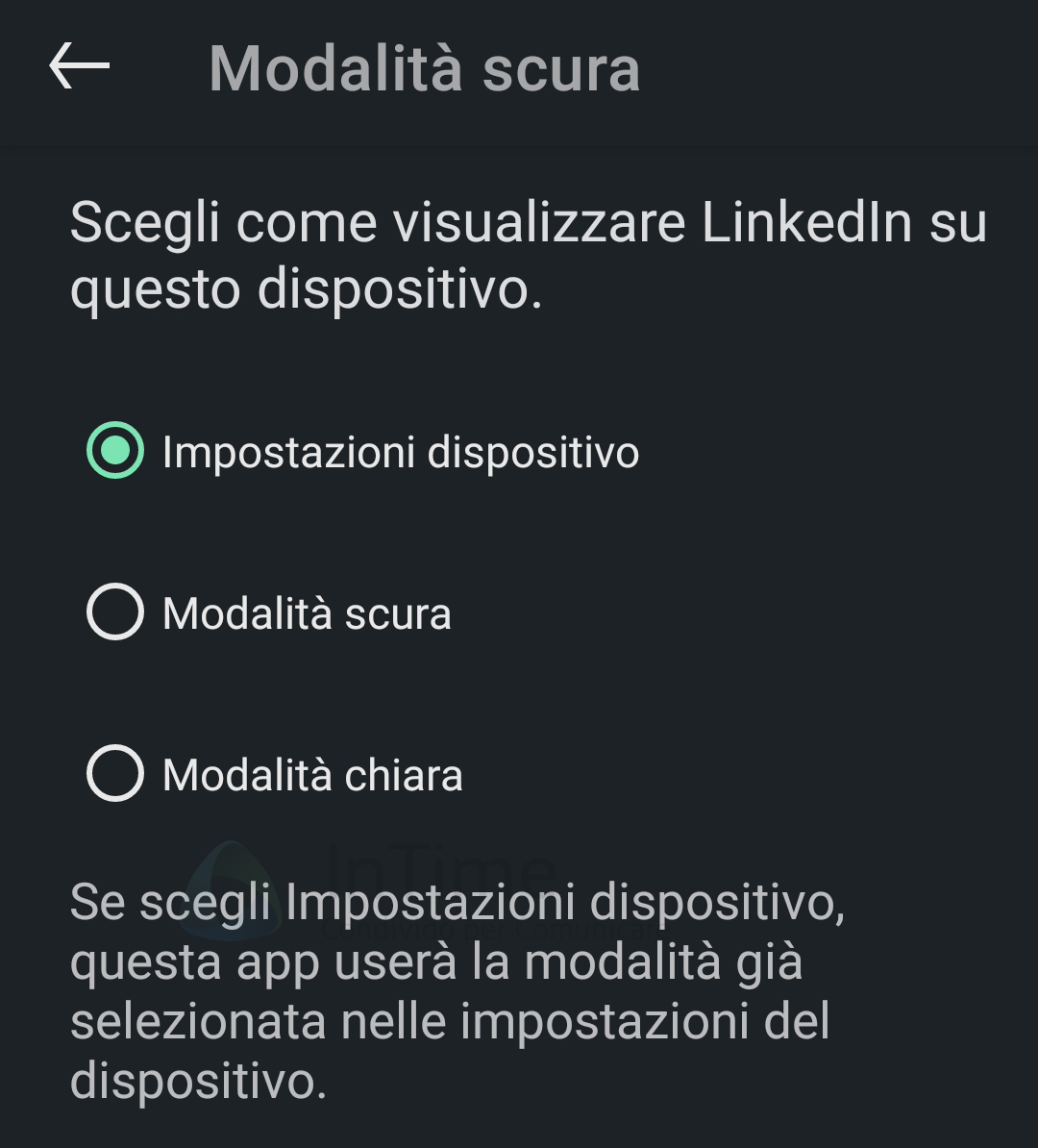 LinkedIn modalità scura mobile franzrusso intime blog